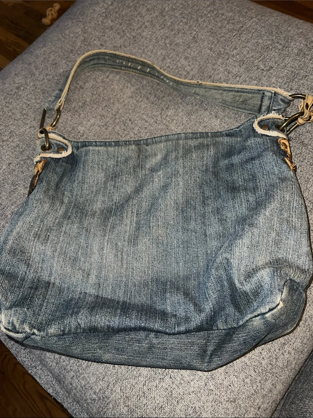 Vintage Marc Ecko Red Denim Shoulder Bag with Tan Accent Detailing Y2K